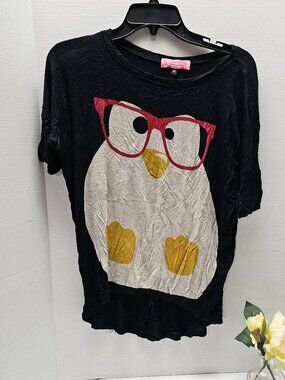 Sugar High Black Owl Animal Print T Tee Shirt Y2K Short Sleeve M Medium
